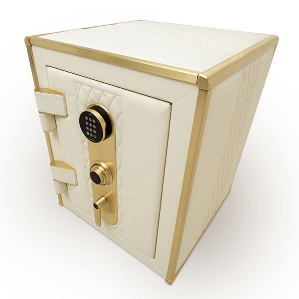 2418 bespoke leather safe in cream and gold top view